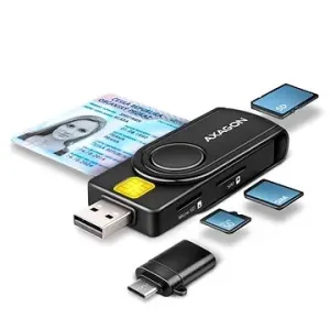 AXAGON CRE-SMP2A Smart card/ID card & SD/microSD/SIM card PocketReader, USB-A + USB-C