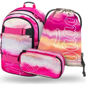 BAAGL - SADA 3 Skate Pink Stripes: batoh, peračník, vrecko
