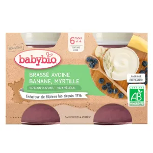 BabyBIO Brassé Z ovseného mlieka banán čučoriedka desiata (od ukonč. 6. mesiaca) 2x130 g