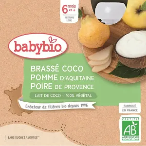 BabyBIO Brassé Kokosové mlieko jablko a hruška desiata (od ukonč. 6. mesiaca) 4x85 g (340 g)