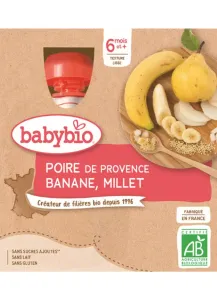 BabyBIO Hruška banán proso ovocný príkrm (od ukonč. 6. mesiaca) 4x90 g
