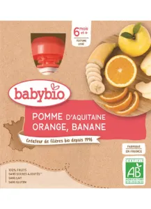 BABYBIO Jablko pomaranč banán (4x 90 g) - ovocný príkrm