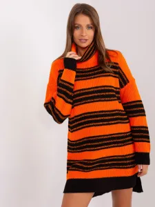 Čierno-oranžové pletené voľné šaty s golierom - UNI