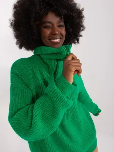 Zelený pletený rolákový sveter s golierom na zips - UNI