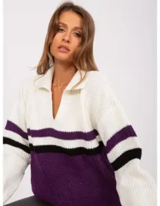 Dámsky oversize sveter s golierom UTINI ecru fialová