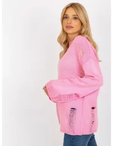 Dámsky sveter s dierami oversize ETTA ružový