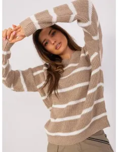 Dámsky sveter s dlhým rukávom nadrozmernej veľkosti ANINA tmavobéžový