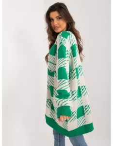 Dámsky sveter s geometrickým vzorom oversize zeleno-béžový