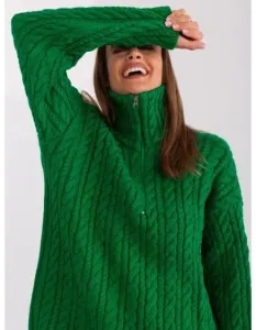 Dámsky sveter s károvaným vzorom a zipsom SHYND zelený