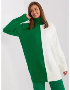 Dámsky sveter s rolákom AWORE zelená a ecru