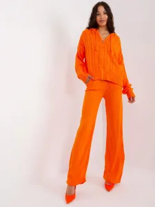 Oranžová pletená pohodlná súprava s vrkočovým úpletovým vzorom - UNI