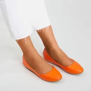 Neon oranžové dámske ekologické baleríny - koža Nastis - Obuv
