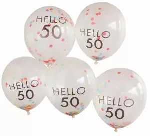 Balóniky latexové transparentné Hello 50 s konfetami 30 cm 5 ks