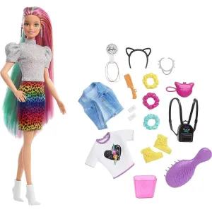 MATTEL - Barbie Lepardia Bábika S Dúhovými Vlasmi A Doplnkami