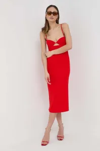 Šaty Bardot červená farba, midi, rovný strih