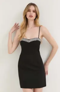Šaty Bardot čierna farba, mini, rovný strih