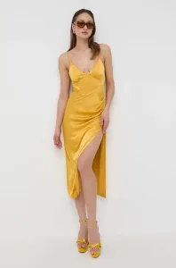 Šaty Bardot žltá farba, midi, rovný strih