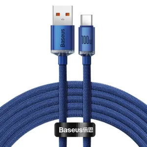 Baseus Crystal Shine kábel USB / USB-C 5A 100W 2m, modrý (CAJY000503)