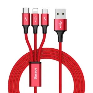 Baseus Rapid USB - micro USB / Lightning / USB-C kábel 3A 1,2m, červený (CAMLT-SU09)