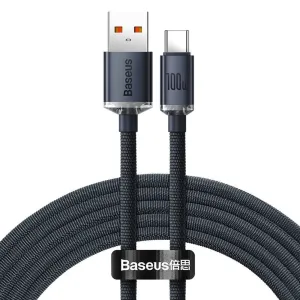 Baseus Crystal Shine Series kábel s podporou rýchleho nabíjania, USB - USB-C, 100W, 1,2m, čierny (CAJY000401)