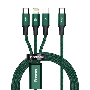 Baseus Rapid Series nabíjací/dátový kábel 3 v 1 USB-C (USB-C + Lightning + USB-C) PD 20 W 1,5 m, zelený