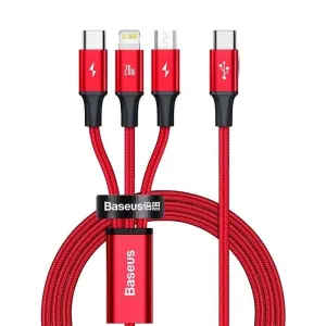 Baseus Rapid Series nabíjací / dátový kábel 3v1 Type-C/ (Micro USB + Lightning PD 20W + USB-C) 1.5m červená