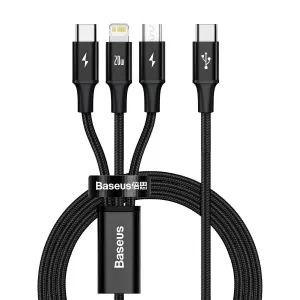 Baseus Rapid Series nabíjací/dátový kábel 3 v 1 USB-C (USB-C + Lightning + USB-C) PD 20 W 1,5 m, čierny