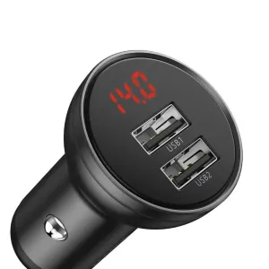 Baseus nabíjačka do auta s digitálnym displejom, 2x USB 4,8A, 24W, šedá