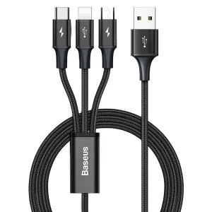 Baseus Rapid 3v1 USB kábel - USB typ C / Lightning / micro USB na nabíjanie a prenos dát - 1,2 m - Čierna KP15297