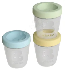 Dóza na jedlo Silicone Portions Beaba Spring silikónové poháre 3x200 ml modrá žltá a zelená od 0 mes