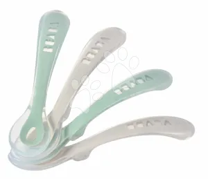 Ergonomické lyžičky 2nd Age Silicone Spoons Beaba Velvet Grey & Sage Green zo silikónu na samostatné jedenie 4 kusy od 8 mes