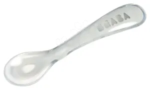 Tréningová lyžička 2nd age Beaba Training Spoon Light Mist 13 cm z mäkkého silikónu na samostatné jedenie šedá od 8 mes