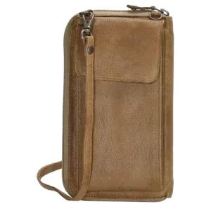 Béžová kožená kabelka na mobil + peňaženka 2v1 „Dayana“