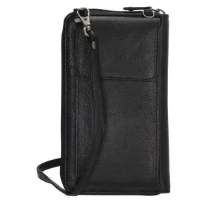 Čierna kožená kabelka na mobil + peňaženka 2v1 „Dayana“