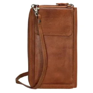 Hnedá kožená kabelka na mobil + peňaženka 2v1 „Dayana“
