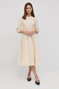 Bavlnené šaty Beatrice B krémová farba, midi, áčkový strih #7388420