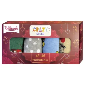 Bellinda CRAZY SOCKS BOX - Darčeková krabička zábavných crazy ponožiek 4 páry - modrá