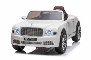 Elektrické autíčko Bentley Mulsanne 12V, biele, Koženkové sedadlo, 2,4 GHz diaľkové ovládanie, Eva kolesá, USB/Aux Vstup, Odpruženie, 12V/7Ah batéria, LED Svetlá, Mäkké EVA kolesá, 2 X 35W motor, ORIGINÁL licencia