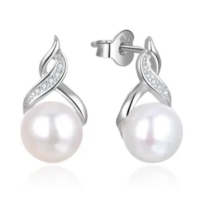Beneto Luxusné perlové náušnice so zirkónmi AGUP2616P-WHITE