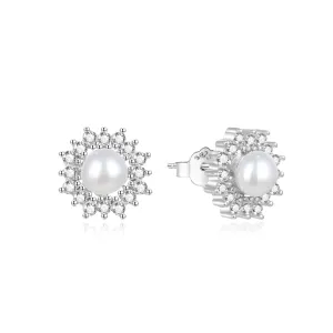 Beneto Strieborné perlové náušnice so zirkónmi AGUP1323PL
