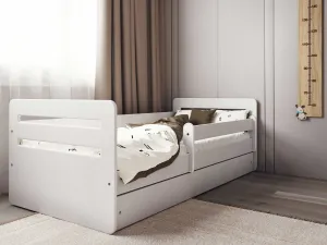 Benlemi Biela posteľ pre deti TOMI s bočnicou Rozmer: 80x160 cm, Matrac: Penový matrac, Šuplík: So šuplíkom