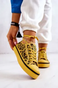 Women's Classic Sneakers with Animal Motif Big Star - Yellow/Panther #4976714