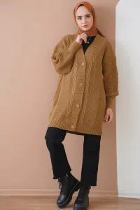 Bigdart 15768 Brown Hair Knitted Pattern Knitwear Cardigan With Buttons