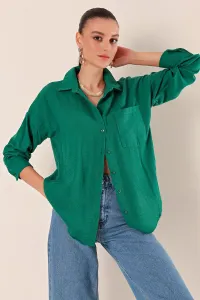 Bigdart 20153 One Pocket Oversize Linen Shirt - Emerald