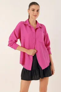 Bigdart 20153 Single Pocket Oversize Linen Shirt - Fuchsia