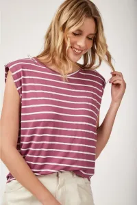Bigdart 4152 Striped Basic T-Shirt with Padded Combed Cotton - Dried Rose