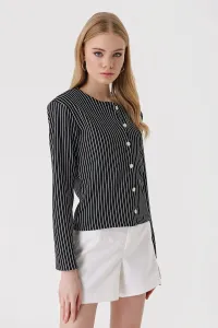 Bigdart 0681 Buttoned Striped Knitted Jacket - Black