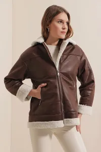 Bigdart 9103 Kabát z umelej kožušiny so zipsom - hnedý