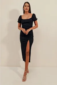 Bigdart 2396 Rozparkové pletené letné šaty - čierne