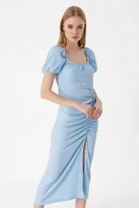 Bigdart 2396 Rozparkové pletené letné šaty - modré #7478328
